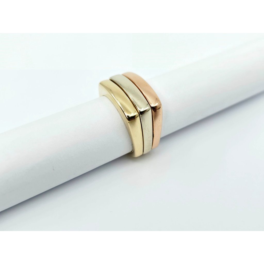 14k Tri Tone Multi Color Gold Designer Triple Row Wide Wedding Band Ring Size 7